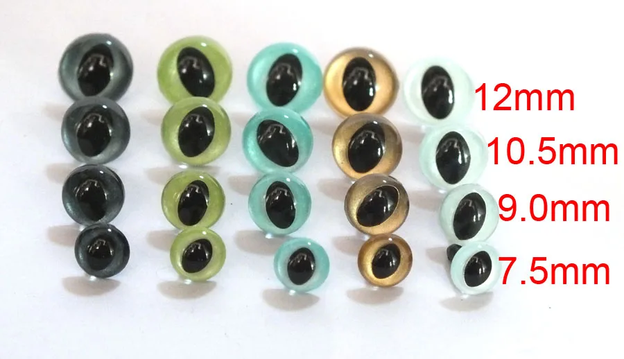 7.5-12mm 50pcs Stuffed Toy Cat Eyes Doll Parts Plastic Safety Eyes - Mixcolors