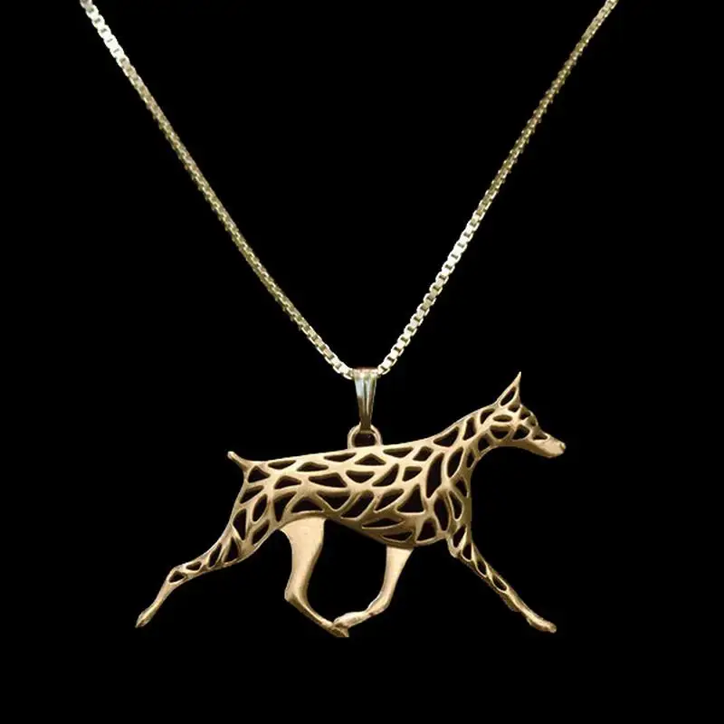 Hot Sale Cutout Jewelry Alloy Pendant Necklaces Lovers's Pet Doberman Dog Necklaces Drop Shipping