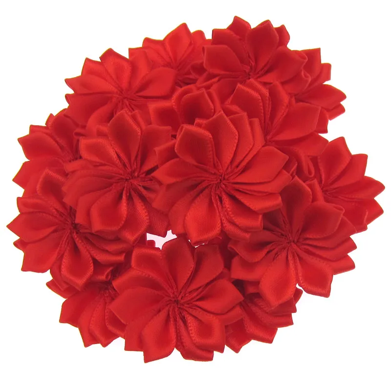 20Pcs Mixed handmade double satin flowers applique for wedding party sewing craft decoration multilayers flowers 4.0cm