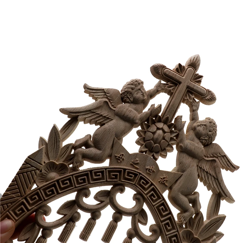 Wood Carved Corner Onlay Applique Frame Door Decorate European Solid Carved Accessories Buddhist Altar Cross Wooden Miniatures