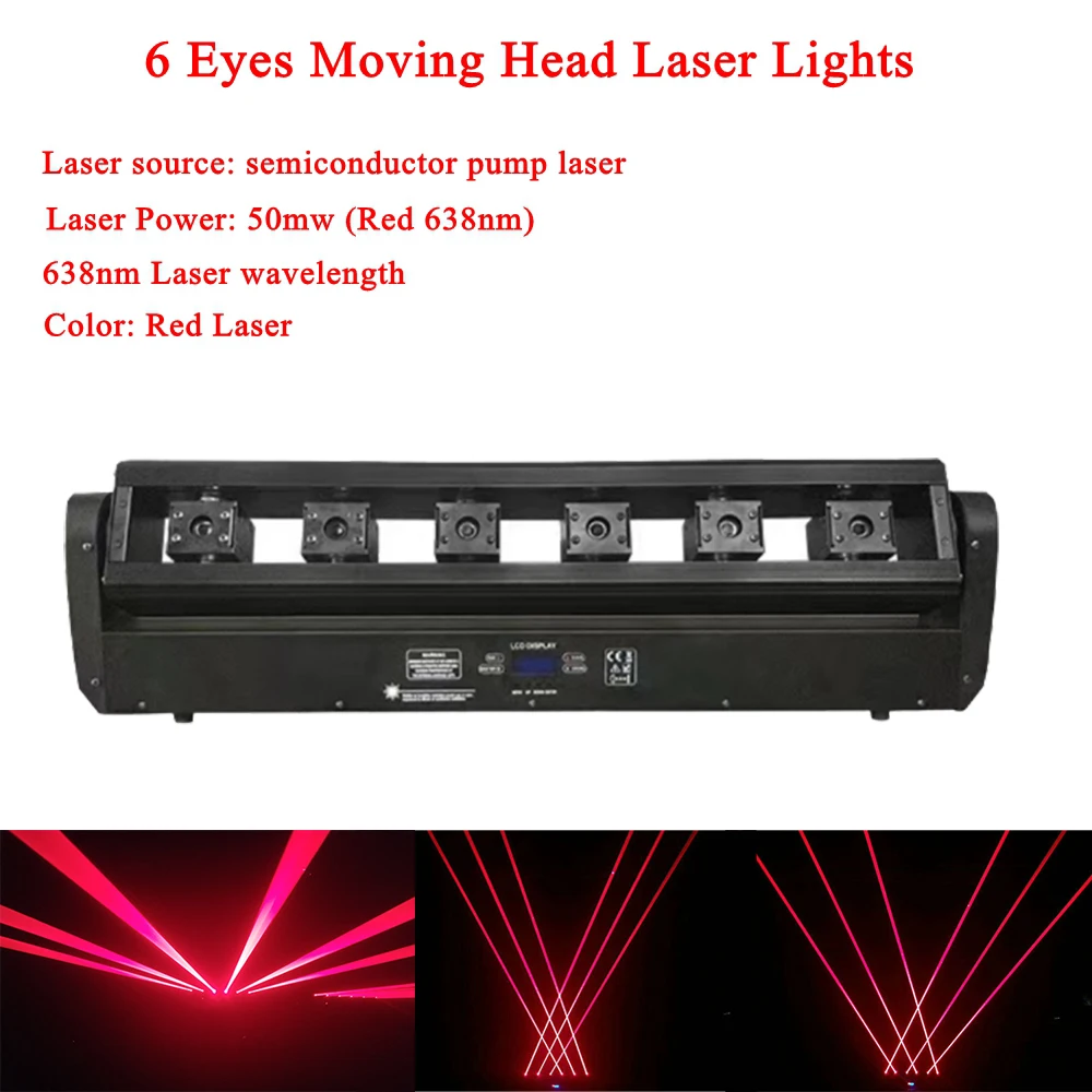 

2019 NEW Stage Lighting 180W 6 Eyes Moving Head Laser Light DMX Disco Party Music KTV DJ Equipment Laser Wavelength 638nm