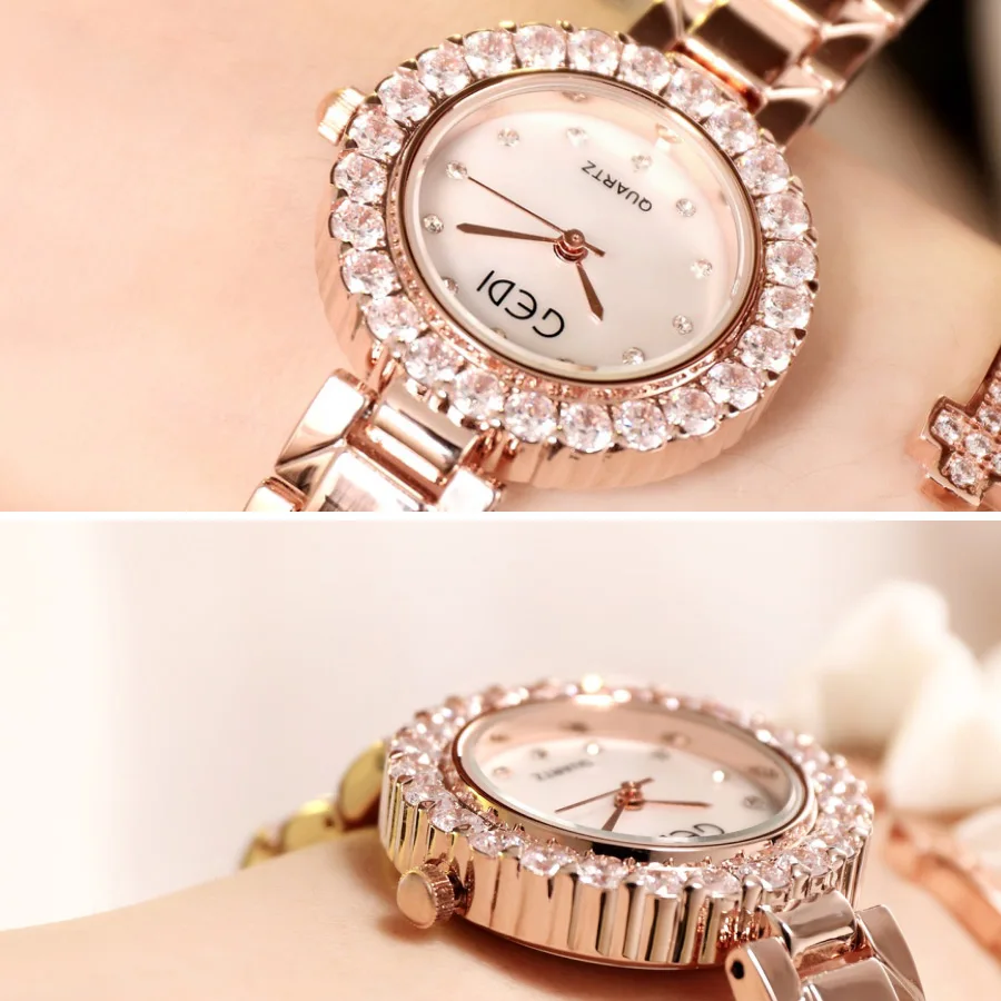 Imagem -03 - Gedi Ver Women Quartz Rose Gold Veres Ladies Clock Top Brand Rhinestone Luxury Female Wrist Ver Girl Relógio Feminino