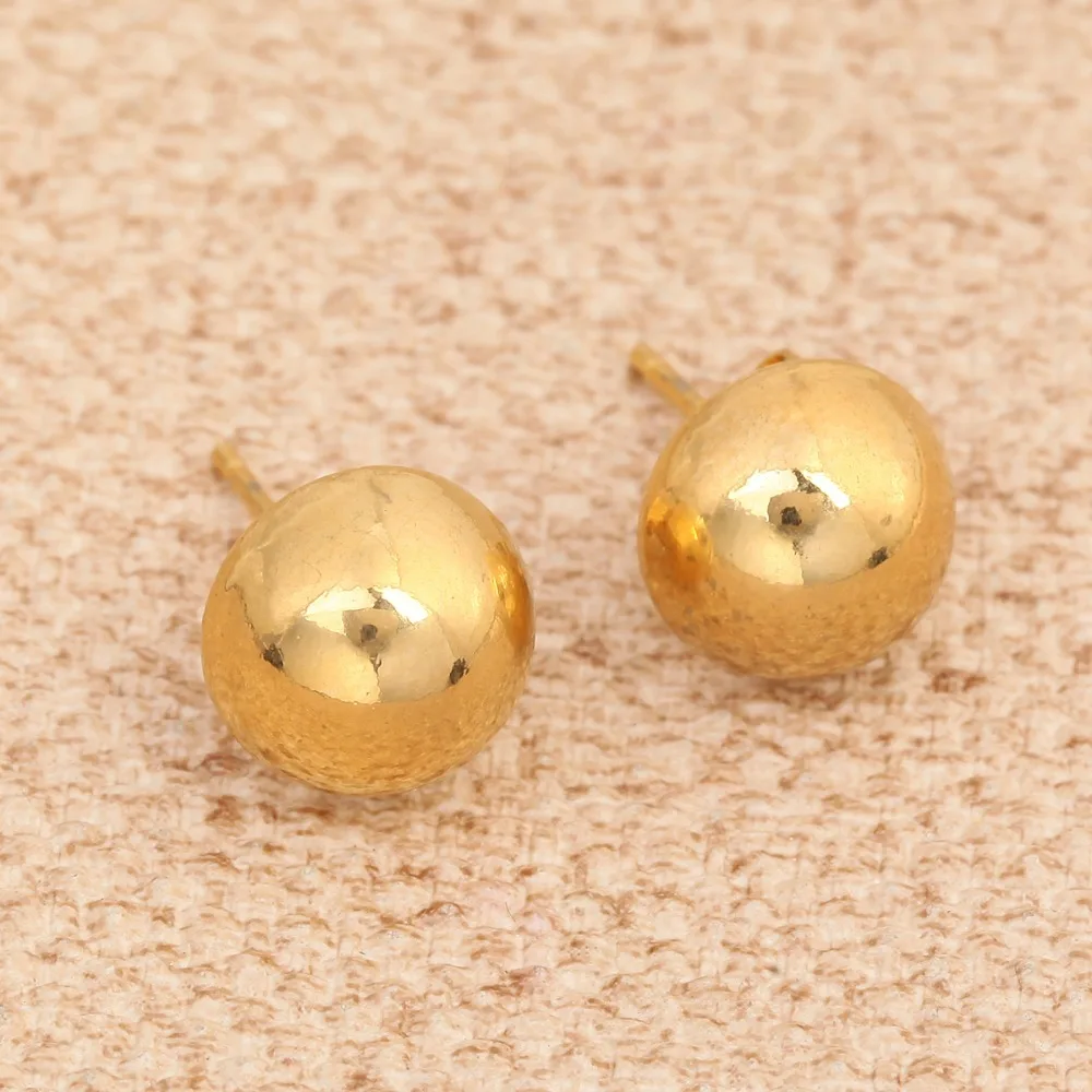 Half Ball Earrings Amazing Smooth Yellow Two Tome Gold Color Women Half Ball Stud Earrings