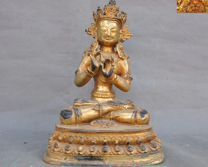 Rare Tibet Buddhism bronze 24k gold tara Kwan-Yin GuanYin goddess Buddha statue