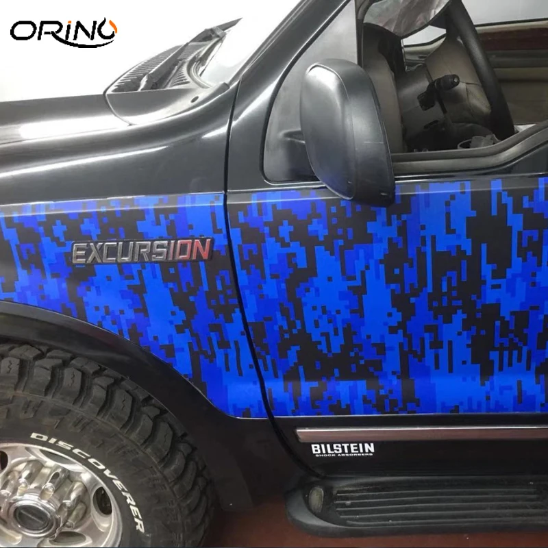 High Quality Black Blue Vinyl Film Digital Car Sticker Wrap Air Bubble Blue Pixel Camouflage Vinyl Vehicle Motorbike Decal Foil