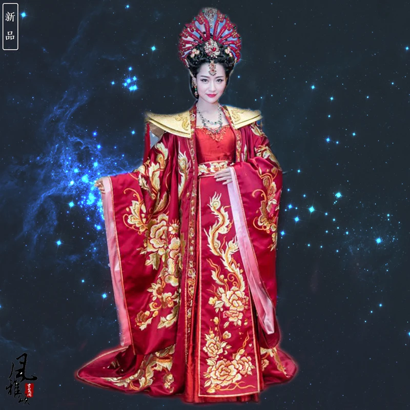 Emperor Empress Couple Wedding Costumes Red Full Embroidery Hanfu for Newest TV Play Phoenix Warriors- Legend of Heavenly Tear