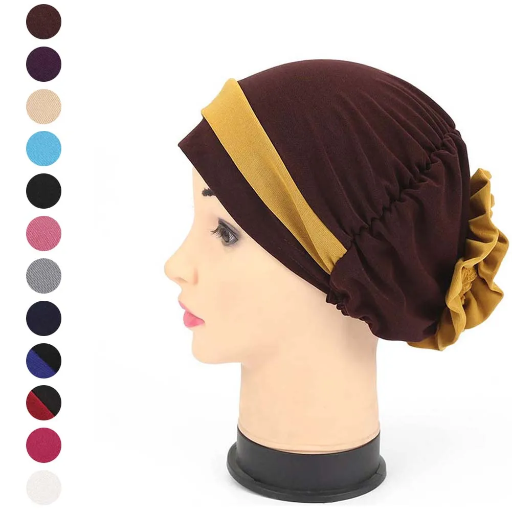 Gorro de moda para mujer, Hijab musulmán, bufanda con flor trasera para quimio, Otoño e Invierno