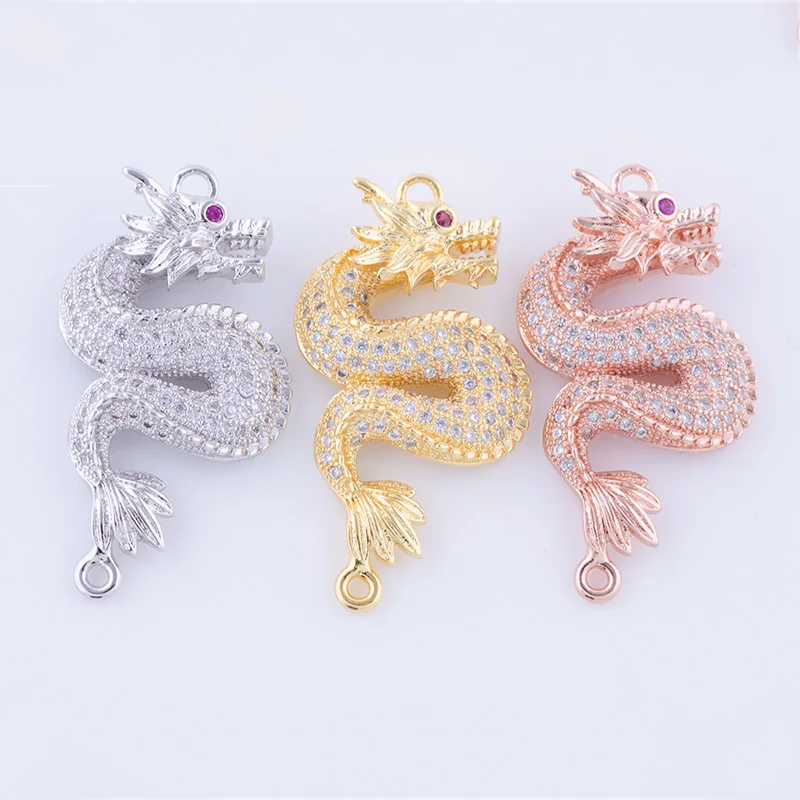 Jewelry Making Supplies Punk Rock Style Dragon Charm Connectors For Men Women Bracelet Making Micro Pave CZ Copper Accessories