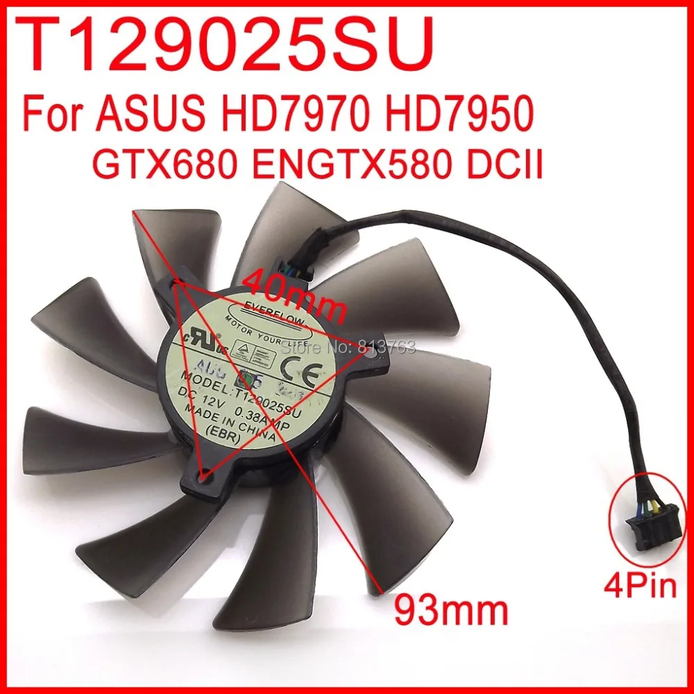 

T129025SU 93mm 0.38AMP VGA Fan For ASUS HD7970 HD7950 GTX680 ENGTX580 DCII Graphics Card Fan Cooling Fan