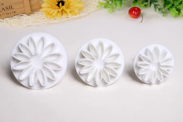 Special Low 3pcs/set Sun Flower Fondant Sugarcraft Cake Cookie Plunger Cutter Decorating Tool D772