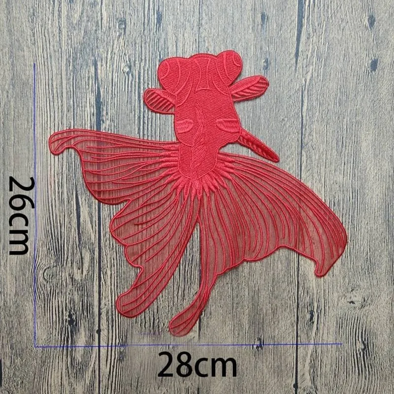 High Quality Organza Embroidery Red Pink Goldfish Patch with Large Fish Cloth Stickers Children DIY Decoration Patches Applique