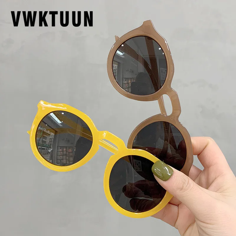 VWKTUUN Runde Sonnenbrille Frauen Mode Gelee Farbe Weibliche Dame Luxus Shades UV400 Vintage Punkte Sport Driving Brillen