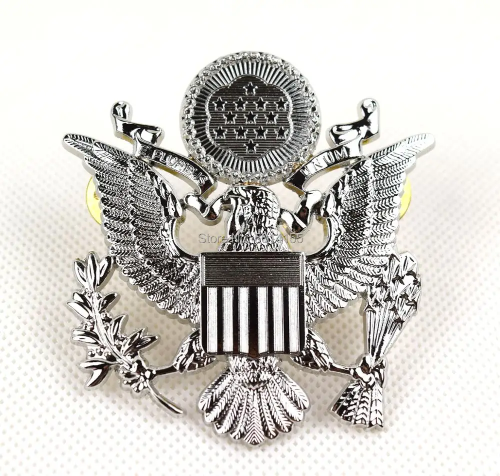 Cosplay US Army Officer Cap Eagle Badge Insignia Silver