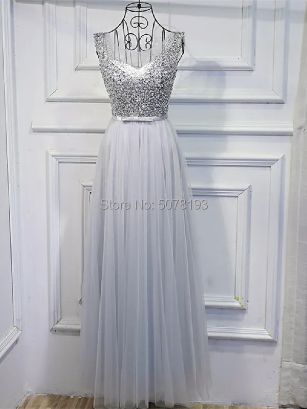 

lovely scoop sleeveless A-line floor-length tulle evenig dress/gown lace-up beading free shipping