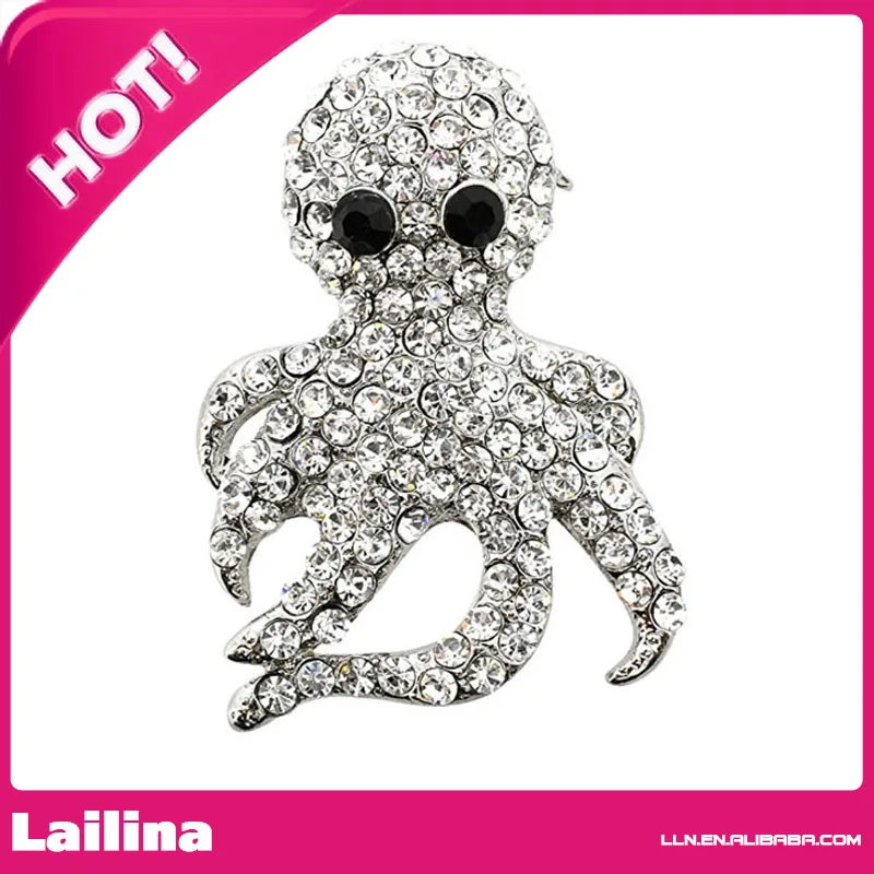 

Silver Plated Crystal Octopus Brooch Pin