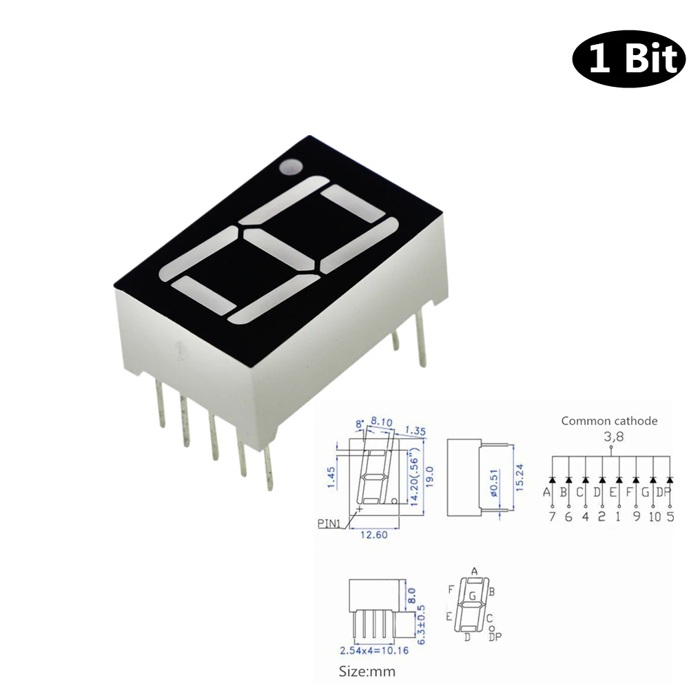 10PCS 0.56inch LED Display 7 Segment 1 Bit/2 Bit/3 Bit/4 Bit Digit Tube Red Common Cathode / Anode Digital 0.56 inch Led 8*8 Led