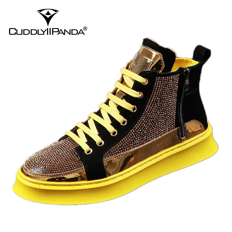 CuddlyIIPanda Luxury Brand Men Fashion High Top Sneakers Spring Autumn Casual High Shoes Men Crystal Boots Zipper Bling Shoes