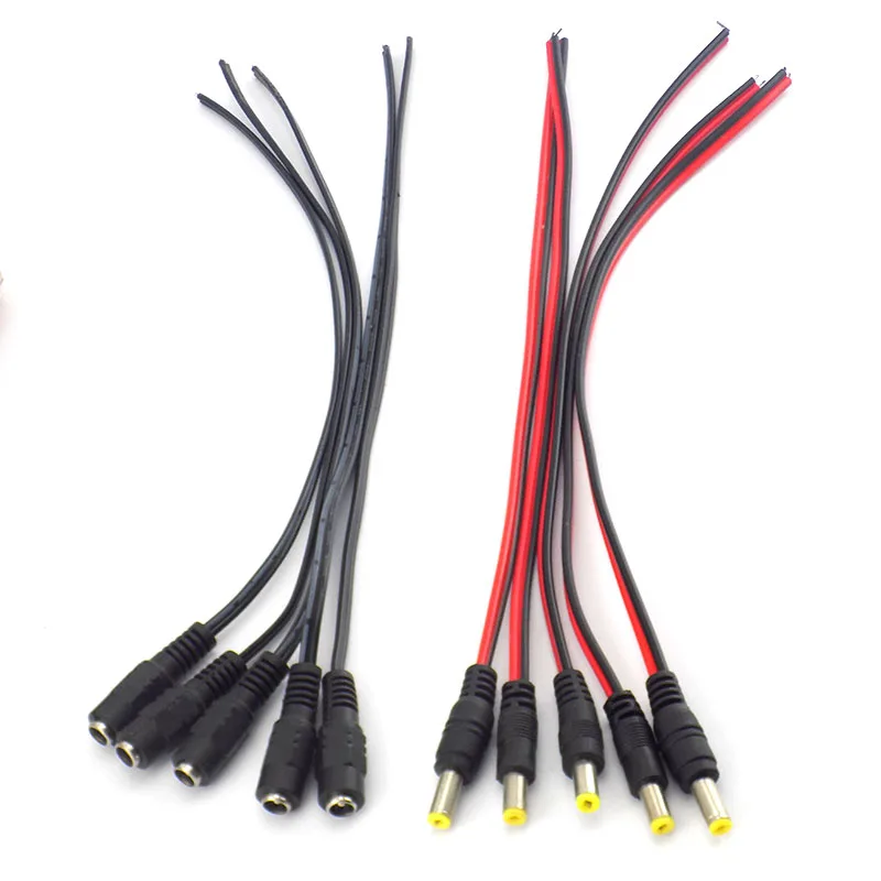 Cordons de câble jack mâle femelle, connecteurs CC 12V, adaptateur de fil, alimentation, 26cm, 5.5mm x 2.1mm, bande lumineuse LED, caméra de