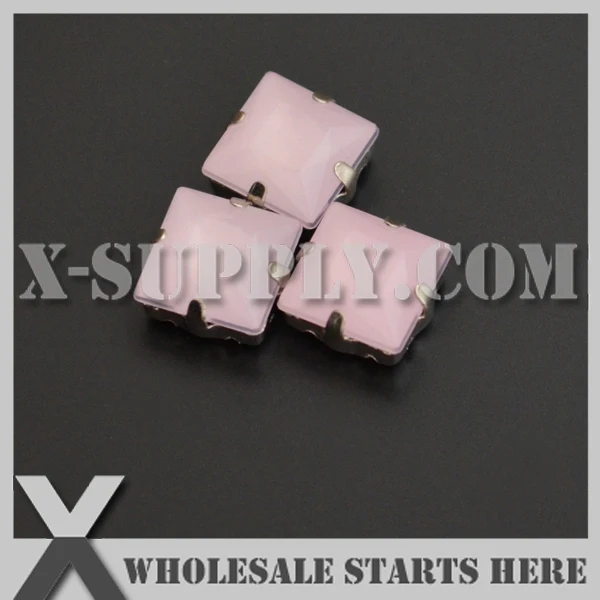 

10x10mm Mounted Square H22 Pink Opal Acrylic Rhinestone Gems in Silver NICKEL Sew on Setting for Shoe,Garment