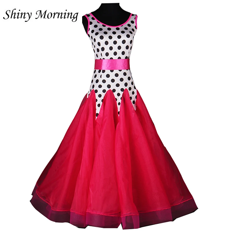 Polka dot pink white party dress Modern Tango Dress  Sleeveless Quick Step Dress Sleeveless Viennese Waltz Dress black white