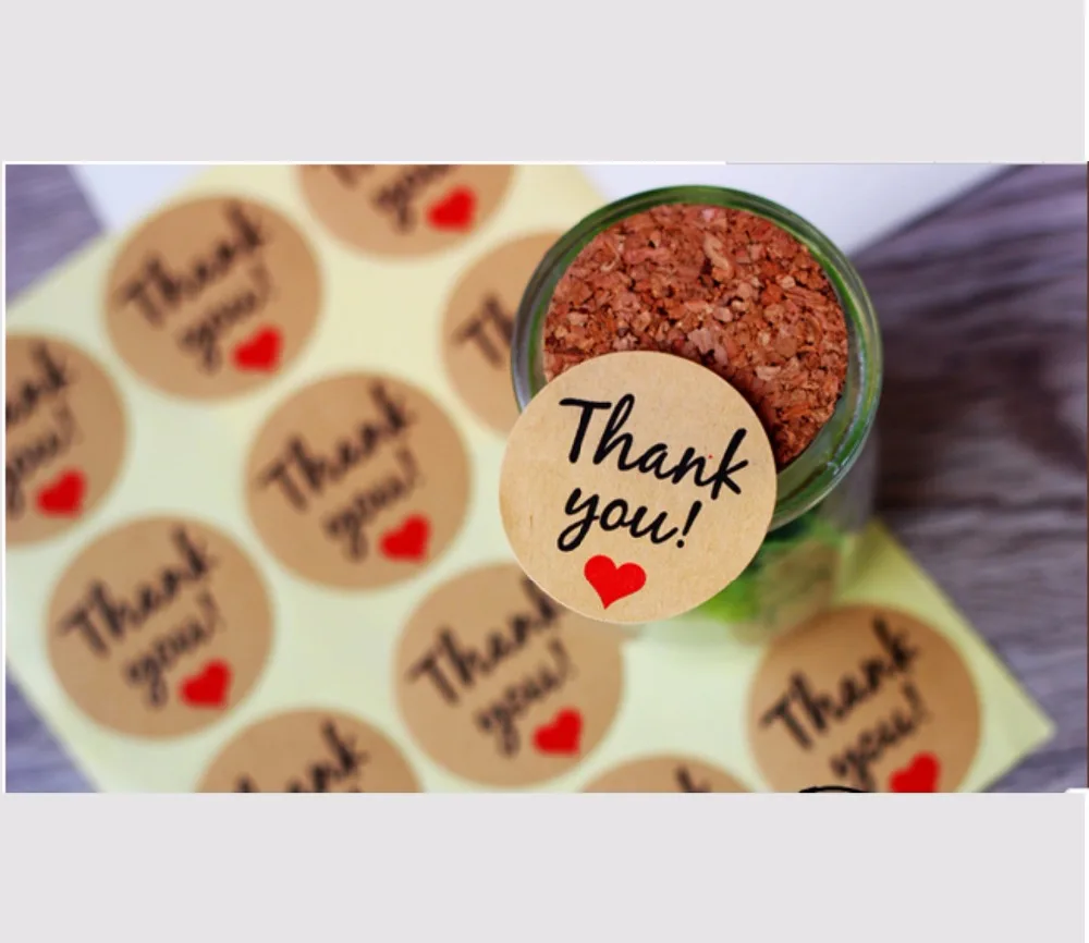 DIY Scrapbooking Thank You Heart Kraft Sticker, Cookie/Cake/Party Gift Package Stickers, Sweets Party Seal Sticker, 35mm, 240Pcs