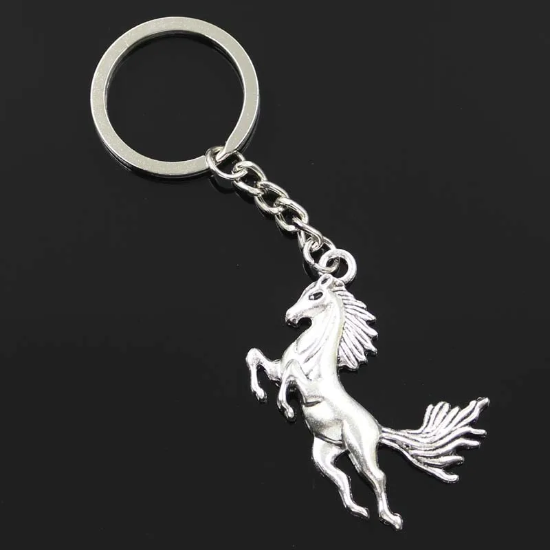 New Fashion Men 30mm Keychain DIY Metal Holder Chain Vintage Running Horse 51x32mm Silver Color Pendant Gift