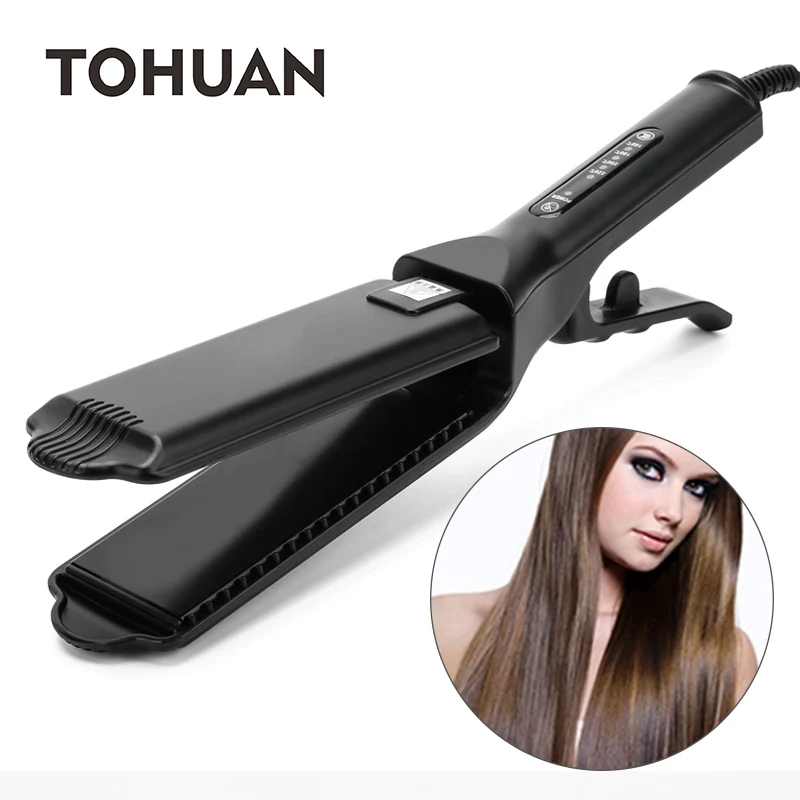 

TOHUAN Professional Hair Straightener Iron Ceramic Flat Iron Wide Plates Black Chapinha Straight Hairstyle Iron For Barber Tool