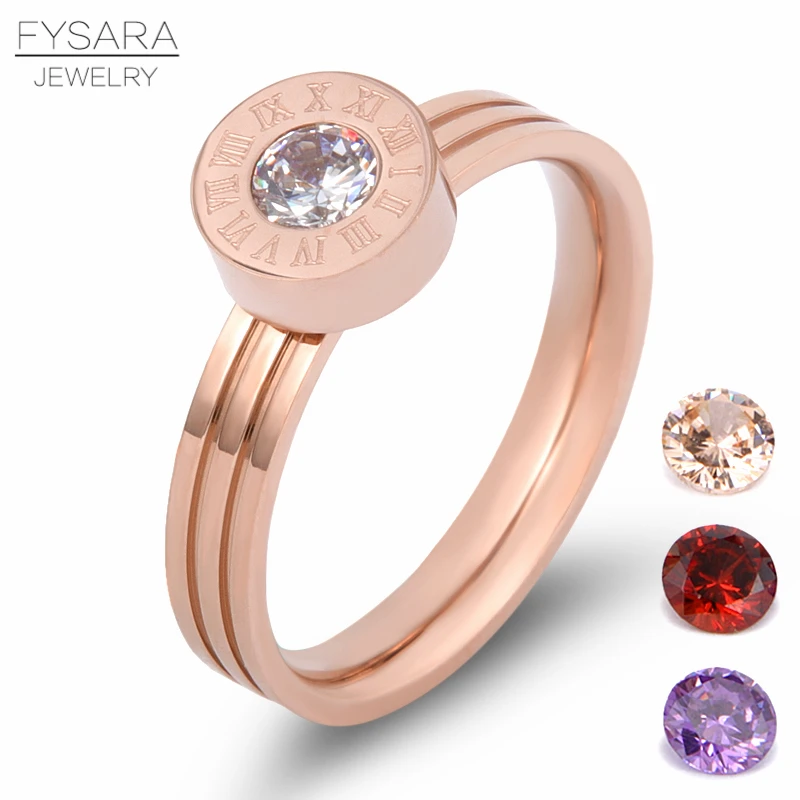 FYSARA Love Screw Crystal Stone Roman Numerals Ring Jewelry 4 Color CZ Stone Interchangeable Ring Stainless Steel Ring for woman