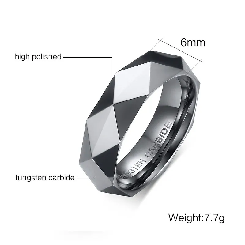 Tungsten Carbide Silver Color Multi-Faceted Prism Rhombus Cut Spinner 6mm Wedding Ring for Men