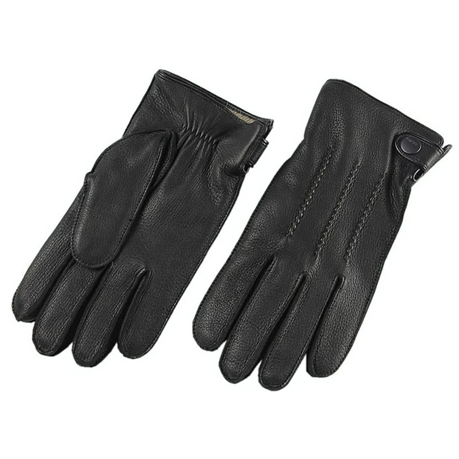 Men Genuine Leather New Rushed  Gloves Luxury Deerskin Glove High Quality Wrist Driving Winter Cashmere Lining EM012WR