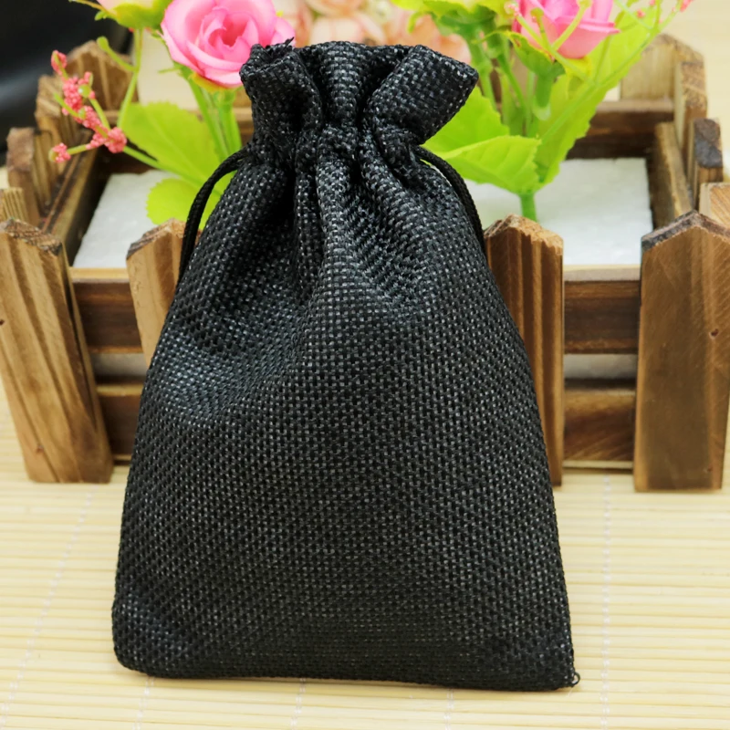 

13*18cm 50pcs black jute bags linen drawstring gift bag cute Bracelet gifts jewelry packaging bags wedding christmas burlap bags