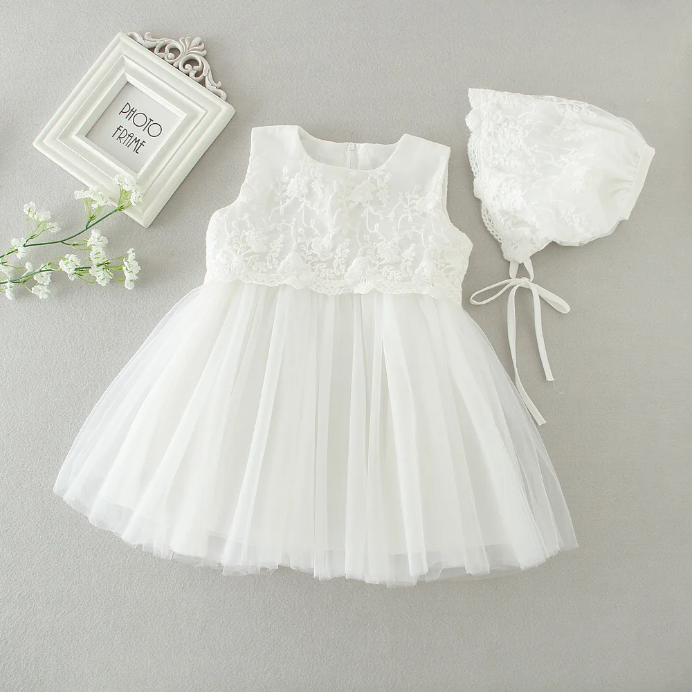 2017 Summer Baby Girl Dress for 0-2 Years Lace Princess Kids Dresses Newborn Girls Children Clothes for Wedding dress and hat