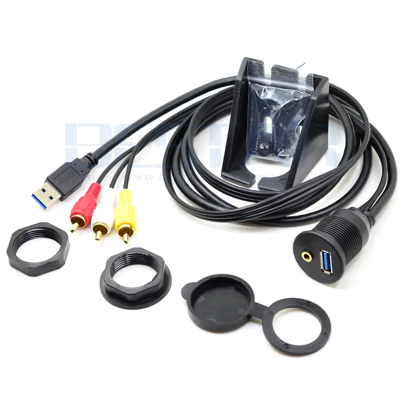 USB RCA do montażu podtynkowego USB i 3 RCA do USB3.0 i 3.5mm żeński przedłużacz AUX kabel, USB 3.0 RCA w jednej płaszczyźnie, Dash, Panel do montażu