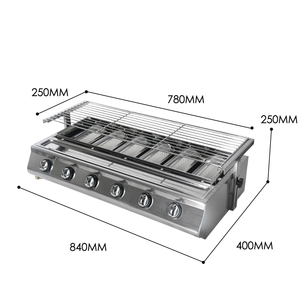 ITOP 6 Burners BBQ Grill LPG Gas Grill Smokeless Glass Shield Stainless Steel For Outdoor Picnic Barbecue Adjustable Height