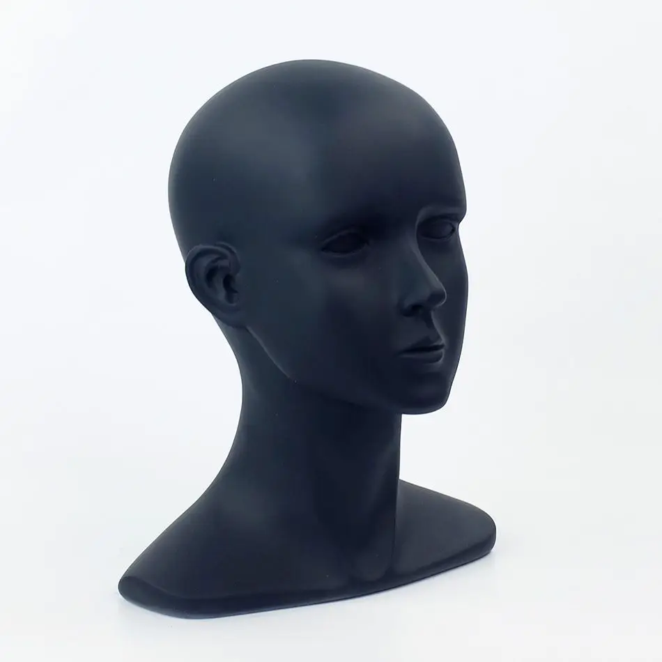 56 CM Fiberglass Matte Black Female Mannequin Dummy Head For Hat Sunglass VR Helmet Display