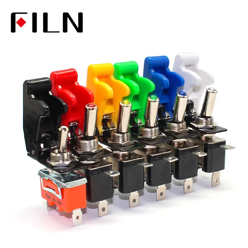 FILN  Rocker switch Auto Car Boat Truck Illuminated Led Toggle Switch With Safety Aircraft Flip Up Cover Guard 12V20A ASW-07D