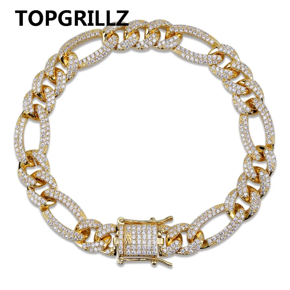 TOPGRILLZ Gold Silver Color Iced Out Cubic Zircon Cuban Chain Link Bracelet Men Hip Hop Charm Trend Jewelry Gifts