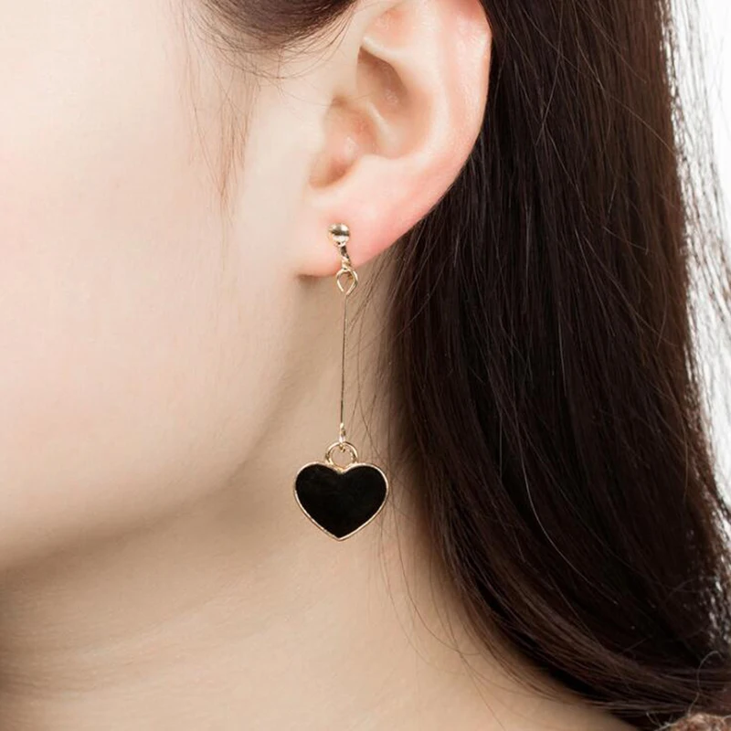 GRACE JUN Hot Sale Long Gold Color  Heart Shape Clip on Earrings No Pierced for Women Gorgeous Cuff Earrings No Hole Earrings