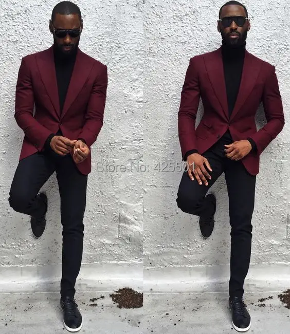 

Latest Coat Pant Designs Burgundy Blazer Men Suit With Pants Casual Elegant Slim Fit Best Man Groom Men Suits For Wedding 2020