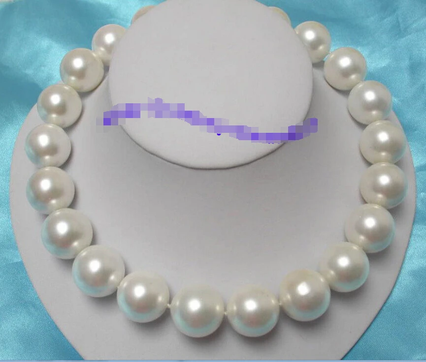 

FREE shipping Wonderful huge 20mm white round south seashell pearls necklace j449