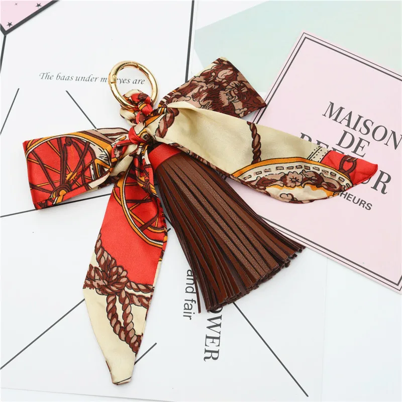 New High Quality Keychain women Silk ribbon Bowknot Key Chain Fashion Tassels Car Key Ring bag Pendants Best Gift Jewelry K1787