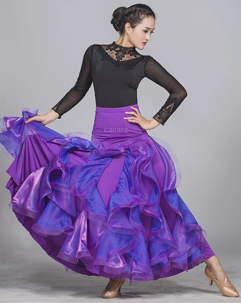 Vestidos de concurso de dança de salão, vestido padrão de dança valsa, 8 cores, conjunto de saia superior d0982, bainha grande