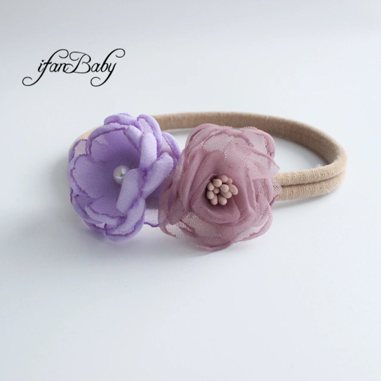 Chic burn flower headband kids girl nylon elastic headband Fabric flower headband