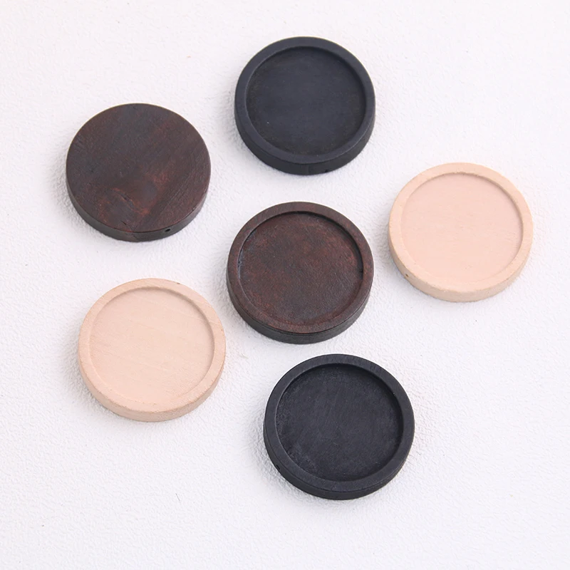 6pcs/lot 25mm Inner Size Three Color Round Wood Cabochon Base Setting Charms Pendant Necklace Findings P6945