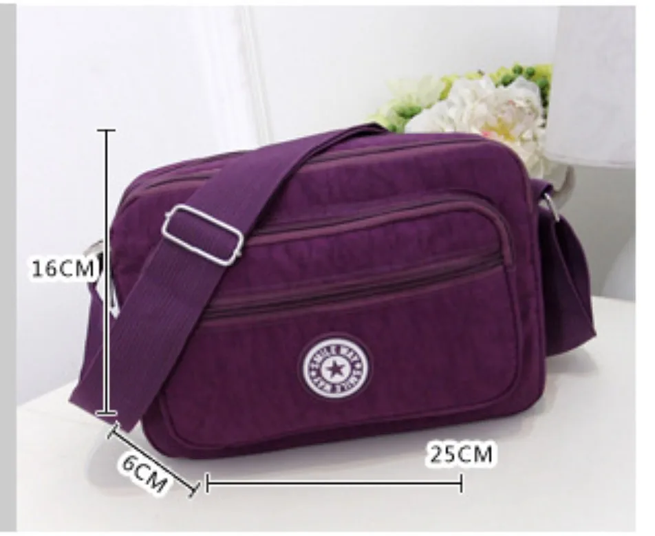 Women Fashion Solid Color Zipper Waterproof Nylon Shoulder Bag Female Crossbody Bag Ladies Bolsa Feminina Waterproof Travel Bag