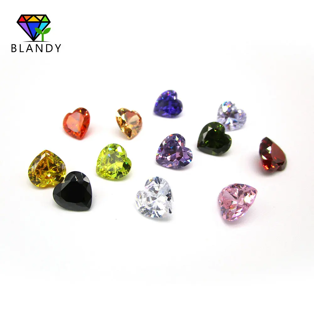 50pcs/lot 3.0~15mm 5A Heart Cut Violet, Olive, Purple, Black, Pink, White Cubic Zirconia Stone CZ Gems For Jewelry