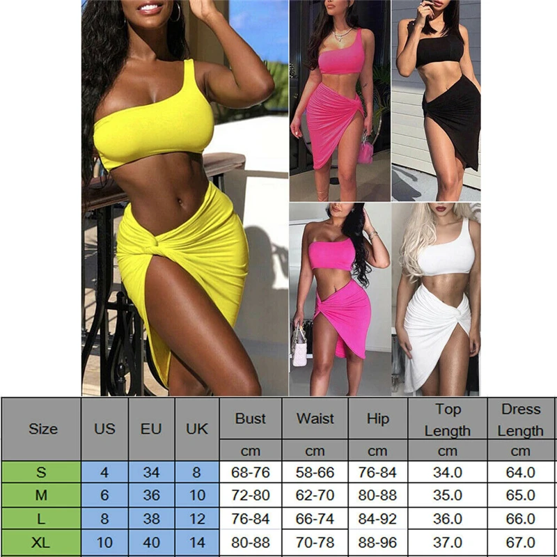 Ladies Evening Party Club Two Piece Set Women Bandage Bodycon One Shoulder Crop Top and Skirt set suit 2 Piece Set Streetwear