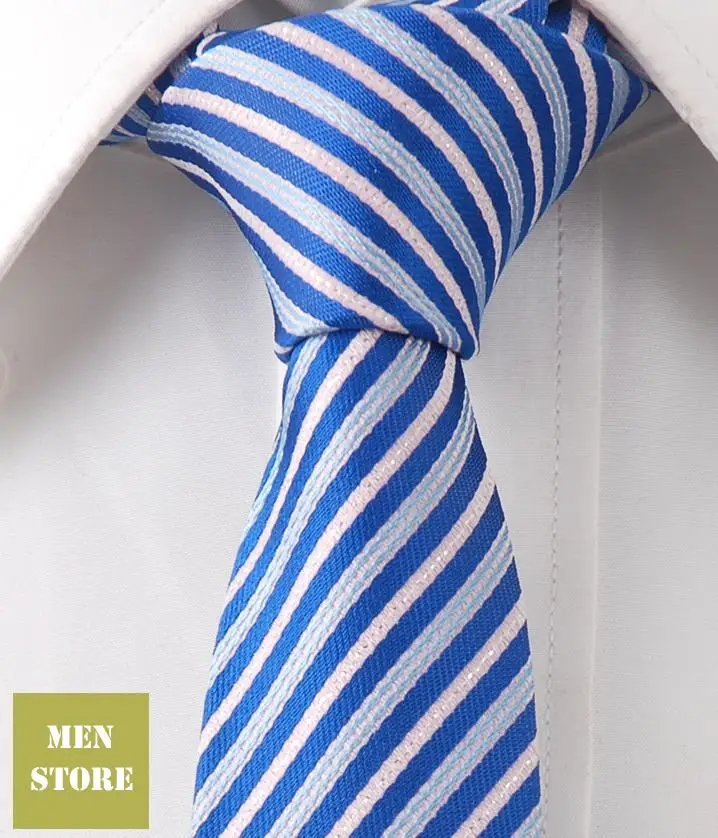 

Blue White Stripe Men Jacquard Woven Skinny Slim Narrow 2" Necktie 5 cm Neckwear Wedding Party Tie JT395