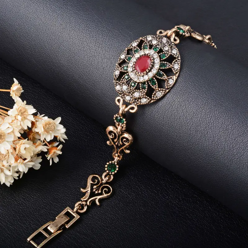 Unique Ethnic Bohemian Retro Gold Color Bracelet Femme Mosaic AAA Crystal Rhinestone Braslet African Bracelet Charms Accessories