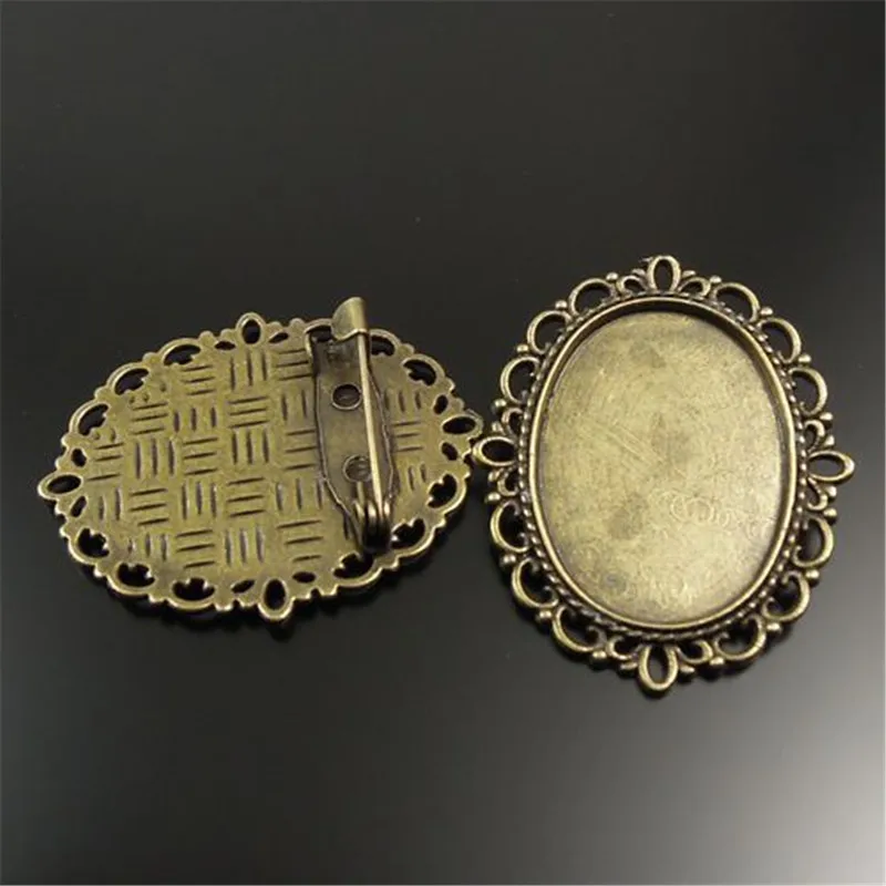 20pcs/pack Vintage Women Antiqued Bronze Tone Alloy Flower Oval Cameo Cabochon Setting Base Tray Pin Brooches 36*30*7mm 32087